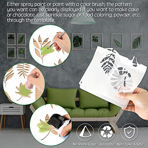 12 Pieces Tropical Fern Leaf Painting Stencils Large Reusable Palm Turtle Leaf Wall Stencil Flexible Botanical Leaves Template Set Crafts For Furniture Canvas Wood Plank (6 X 12 Inches) #TOP2