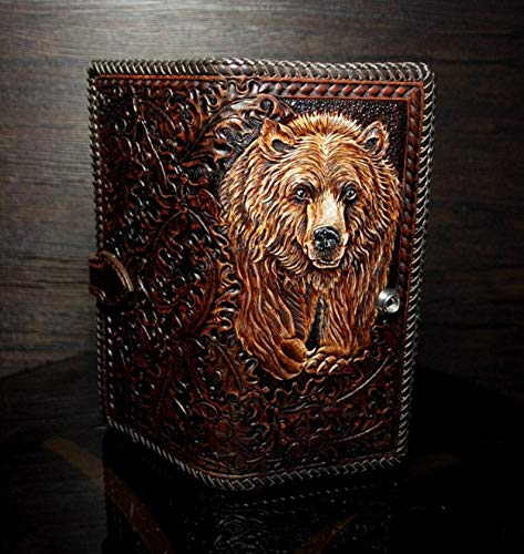 Men's 3D Genuine Leather Wallet, Long wallet, Biker wallet, Hand-Carved, Hand-Painted, Leather Carving, Custom wallet, Personalized wallet, Bear2