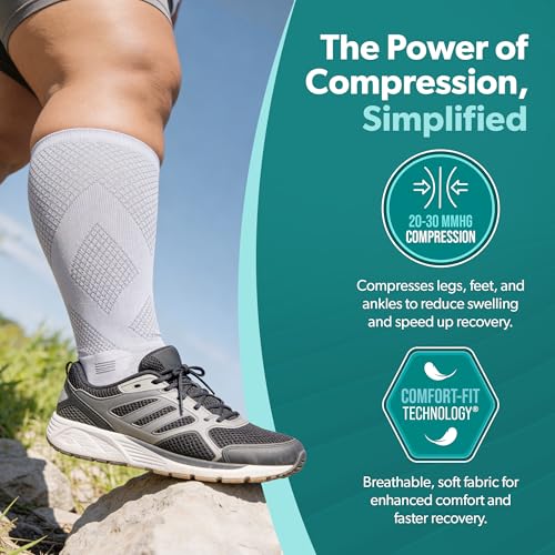 Image of BraceAbility Wide Calf Compression Socks - 20-30 mmHg Open Toe Stockings for Large Calves - Extra Wide Knee High Support for Varicose Veins, Swelling, Neuropathy, RLS - 1 Pair (XL /2XL WIDE - Gray)