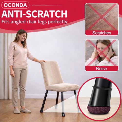 Image of OCONDA 24 PCS Chair Leg Floor Protectors Black, Large, 1-3 /16''-1-9 /16''