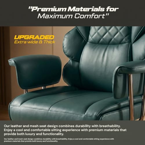 Image of DROGO Monarch-X Massage Office Chair with Vibration & Heat | Big and Tall Ergonomic Executive Computer Chair with PU Leather & 150Reclining | Gaming Chair with Spacious Cushion Seat & Footrest (Green)