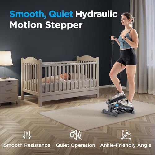 Image of JLL Smart Twist Stepper Machine with Resistance Bands, Space-Saving Portable Mini Stair Stepper for Home, Full Body, Golden Exercise Angle, Dual Hydraulic Quiet Resistance, Adjustable Height,Bluetooth