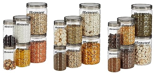 Image of Floraware Jar Container, Set of 18 (6 pcs x 280 ml Each, 6 pcs x 500 ml Each, 6 pcs x 1000 ml), Kitchen Organiser, BPA Free, Stackable (Black)