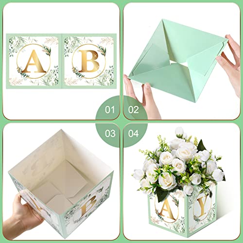 Image of Bucherry 6 Pcs Baby Shower Centerpieces with Letters, 7 inch Baby Blocks Flower Boxes for Table Decorations, Gender Reveal Party Supplies & Photo Props(Green,Sage Green Leaf)