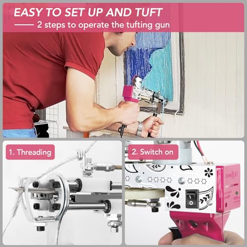 Image of Rug Tufting Gun with Carpet Trimmer Kit 2 in 1 Rug Gun Machine Starter Kit with Rug Shaver Carpet Making Rug Punch Supplies with Cloth (Pink)