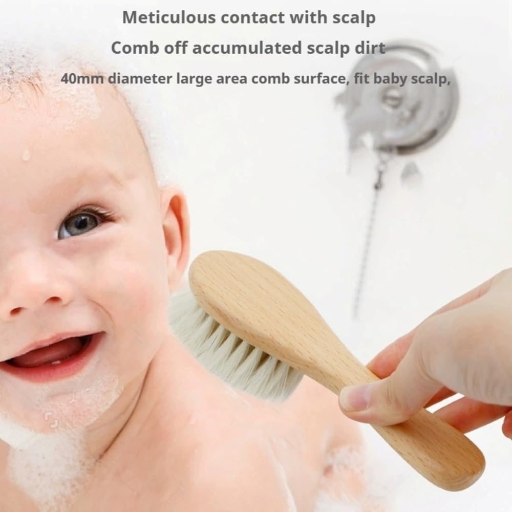 2 cepillos de pelo de cabra natural para bebé, hipoalergénico y mango de madera suave para masaje delicado del cuero cabelludo y relajación, perfecto para recién nacidos y niños pequeños