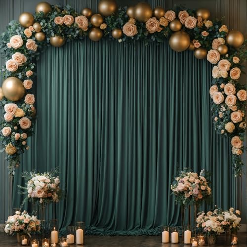 Image of 50x10ft Hunter Green Backdrop Curtain for Wedding Parties Wrinkle Free Fabric Dark Green Drapes Backdrop Decoration for Baby Shower Birthday Photography Decoration 10 Panels, 5ft x 10ft
