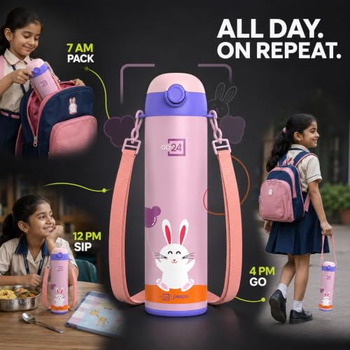Image of Stainless Steel Bottle for Kids Girls Pixy Baby Pink - Rabbit