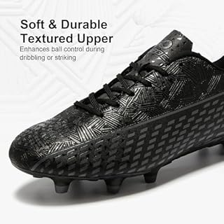 LEOCI Soccer Cleats for Women's and Men's Outdoor Unisex Football Shoes Firm Rugby Boots Black-Grey