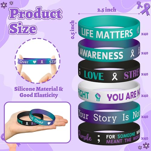 WATINC Suicide Awareness Silicone Bracelets Set, Suicide Prevention Awareness Pieces Ribbons Stretch Wristbands for Teen3