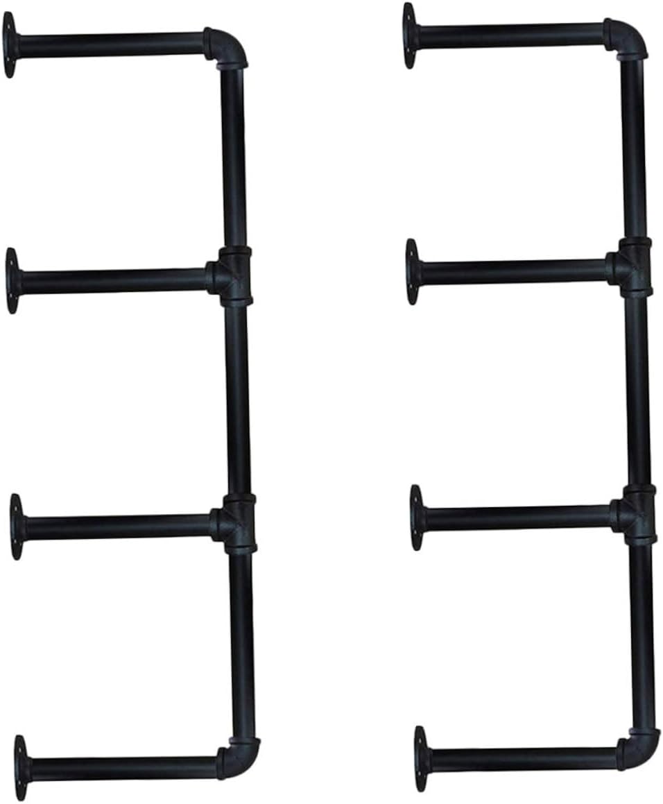 2pcs Industrial Wall-Mounted Iron Pipe Shelves Retro Black Storage Racks for Kitchen Home Use Open Bookshelf Strong Load-Bearing Capacity Easy Installation