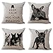 Hengjiang - 4 pezzi Federa Decorativa per Cuscino, Motivo: Bulldog Francese, in Cotone A