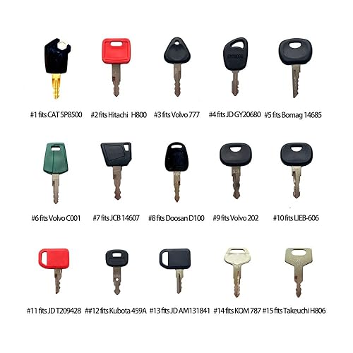 Miniatura 8 de Juego de llaves de encendido, paquete de 16 llaves de equipo de construcción pesadas compatibles con Caterpillar Volvo Caterpillar Doosan Komatsu