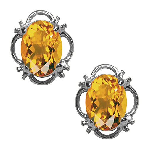 Boucles d'oreilles citrine or blanc 9 ct clous anti-allergie filigrane BJC