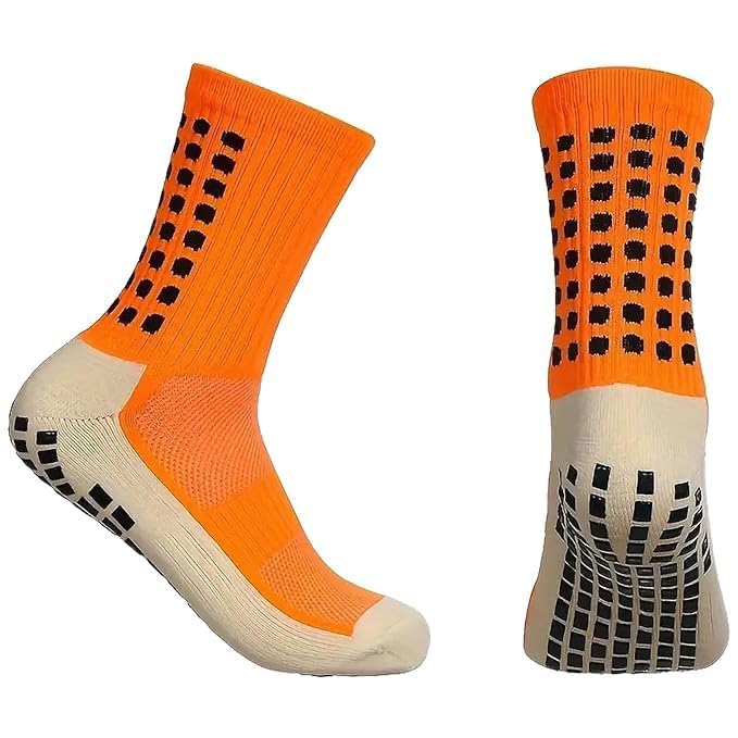 Image of Hi-Tech Performance Athletic Grip Socks for Men & Women Crew Length, Anti-Slip Rubber Grip socks for footballer, Thick Cushion Sports Socks for Running, Gym, Training