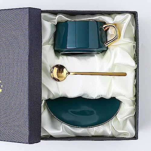 Tasse à café céramique 260 ML avec soucoupe et cuillère inox