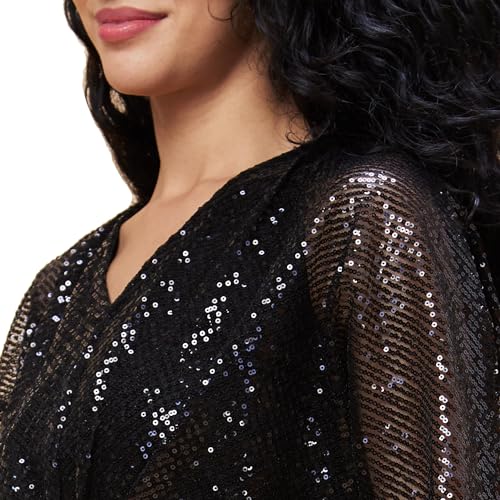 Image of Globus Women Black Embellished V-Neck Twisted Party Above The Knee Bodycon Dress-3639395001, Small