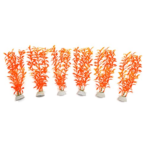 sourcingmap® 6pcs Orange Plastic Aquarium Plants Fish Tank Grass Plant Decorative Landscape, 4.5x2.5x19.5cm/1.8"x1.0" x 7.7"(L*W*H)