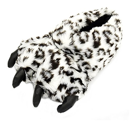Ibeauti Animal Paw Plush Slippers Monster Feet Claws Stuffed Fuzzy Animal Slippers Fit for Ladies Teens (Grey Leopard Print)