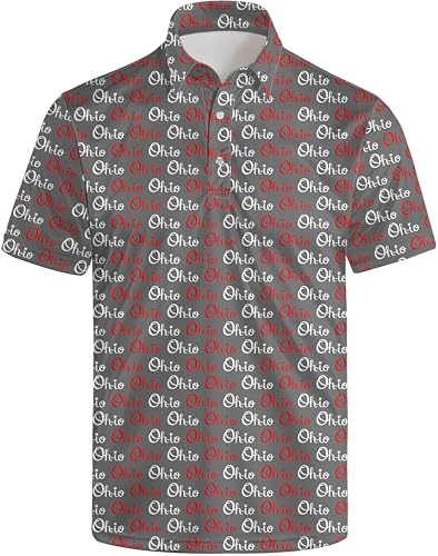 baprrjy Ohio Map State Flag Golf Shirt Mens Polo Shirts Short Sleeve Funny Golf Shirt for Men Hawaiian Golf Polo Shirts