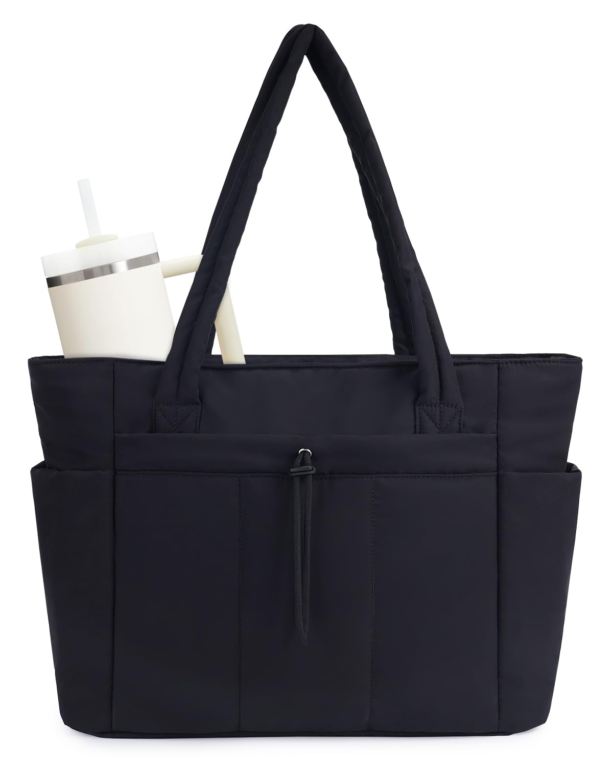 Wandering Nature Puffer Tote Bag with Cup Holder & Laptop Compartment & Trolley Sleeve for Travel, Work, Nurse, Women