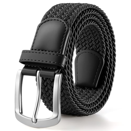 Image of SUOSDEY Men Stretch Braided Belt, Elastic Belt for Jeans Pants Casual Golf Belt 1 3 /8 inch