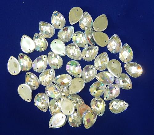 Perlin 100Stk. Strasssteine zum aufnähen Kristall AB Glitzersteine zum annähen Tropfen Set, 14x10 mm, Acrylsteine Crystal Flatback für Kleidungsstück Basteln Kleidung und Tasche Deko