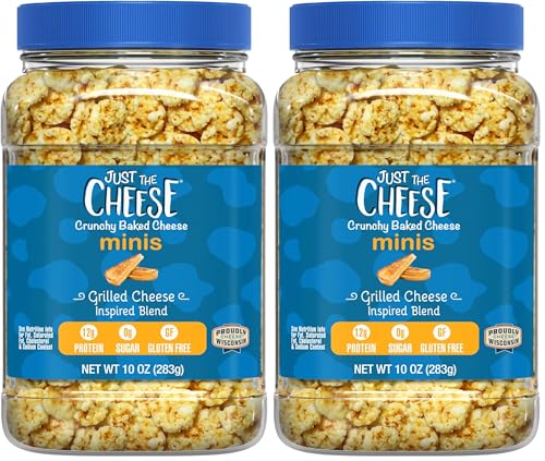 Just the Cheese Minis – Grilled Cheese Crisps, 10 oz (Pack of 2), Delicious Low-Carb Lifestyle Protein Chips, High-Protein, Gluten-Free Crisps, Keto-Friendly, Zero Sugar, Perfect Snack for Adults