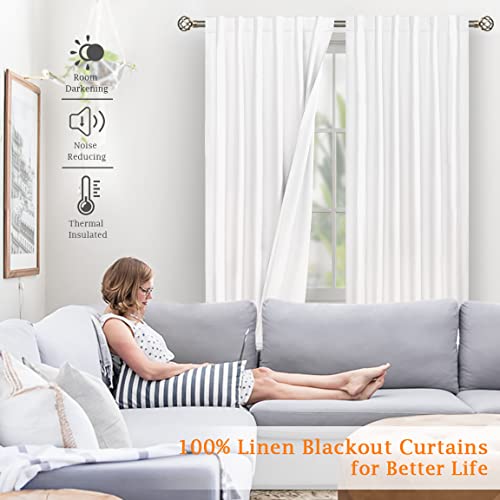 Lamit 100% White Blackout Curtains For Bedroom, 63 Inches Linen Textured Thermal Curtains Back Tab And Rod Pocket Burlap Panels With White Liner For Farmhouse/Living Room, 2 Panels, 52 X 63 Inch #TOP1