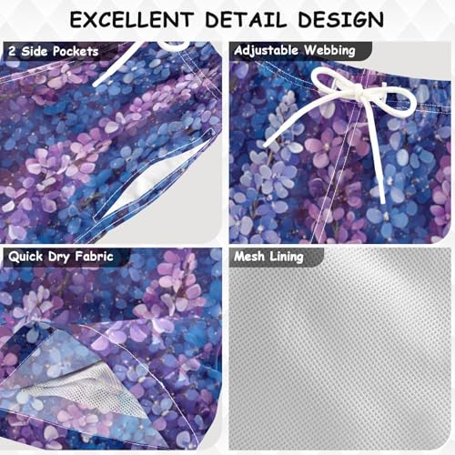 Pigsaly Boys Swim Trunks Blue Purple Wisteria Lavender Flower Boys Board Shorts Swimsuit Swimwear Summer Bathing Suit XS3