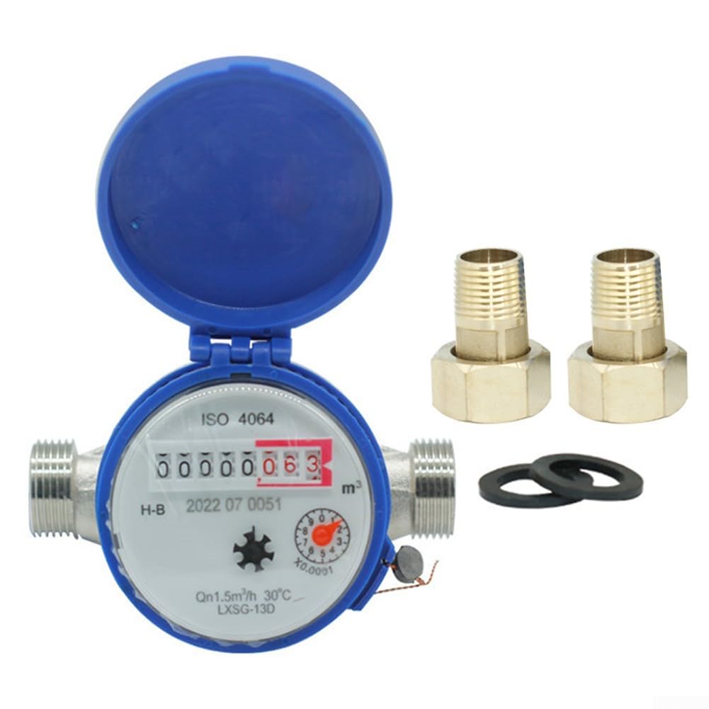 Single Flow Dry Kaltwasserzähler 1/2 Zoll, Vollkupferkörper mit Magnetantrieb, 99999.999 Ablesung, vertikale oder horizontale Installation für Gartenhaus,