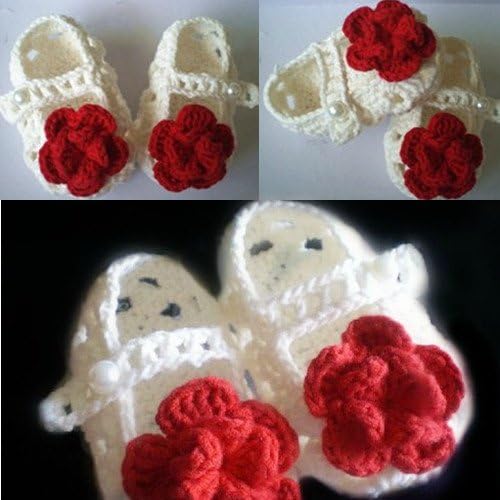 Handmake Cute Lovely Newborn Infant Toddler Baby Girl Crochet Knit Socks First Walking Slightly Stretchy Sandals Rose Crochet 11cm Crochet Casual Baby Shoes