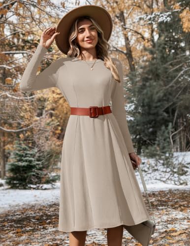 Zeagoo Beige A Line Sweater Dress for Women Rib Knit Dresses with Pockets - image 4