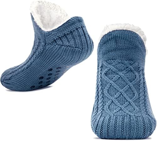 Slipper Socks for Women Men Warm Holding Sock Non Slip Knitted Thick Sherpa Fleece Lined Cosy Winter Fluffy Bed Slippers Suitable for Indoor Home House Floor