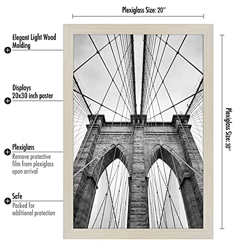 Americanflat 20x30 Poster Frame with Polished Plexiglass - Wide Picture Frames Made of Engineered Wood for Vertical or Horizontal Wall Display - Epic Collection - Light Wood