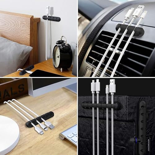 Image of SOULWIT Cable Holder Clips, 3-Pack Cable Management Cord Wire Organiser Self Adhesive for Desktop Table Charging Cable Nightstand Power Cord Mouse Cable Wire Office Home - Black