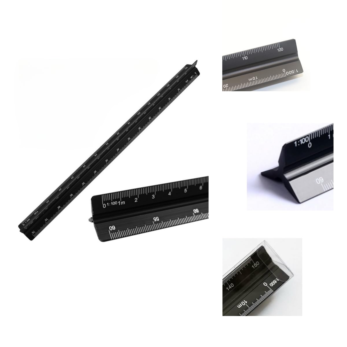 Règle d'échelle architecturale, 12" échelle d'architecte en aluminium, règle d'échelle en métal noir pour plan, architecture métallique de dessin triangulaire(1:20, 1:25, 1:50, 1:75, 1:100, 1:125)