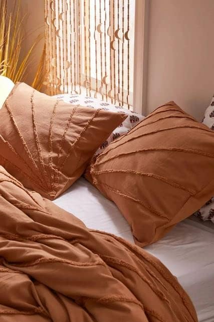 Duvet Cover 3 Piece Set Tufted Cotton Duvet Cover Set Luxury Boho Bedding, Down Comforter Cover Pillowcases Home Decor Duvet Bedding Set (California King 98" x 104", Pattern 1 Terracotta)