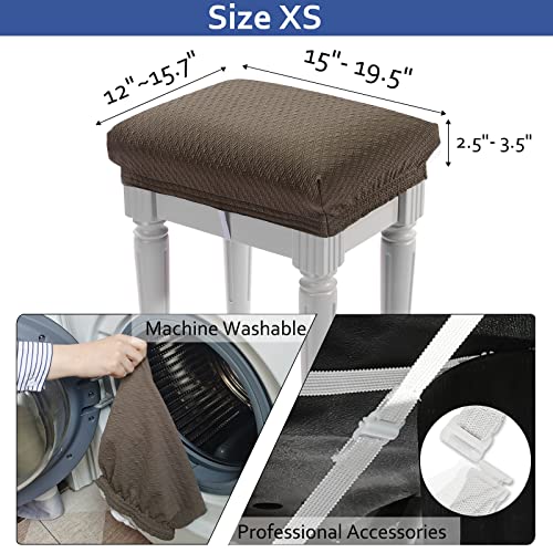 Image of 4 pcs Vanity Stool Bench Covers, Luxury Crease-Resistant Jacquard Fabric Saddle Bar Stool Slipcovers Stretch Washable, (Rectangle, 4 Counts, Brown)