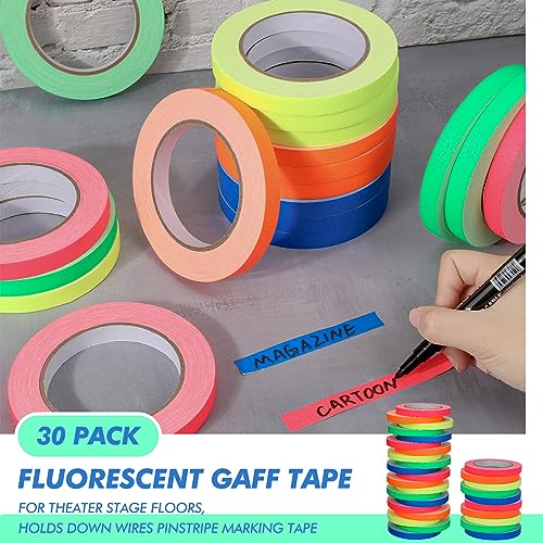 Image of Ctosree Spike Tape Sets, 1 /2 Wide x 65ft Length, 5 Colors Neon Gaffer Tape, Heavy Duty Fluorescent Gaff Tape for Theater Stage Floors, Holds Down Wires Pinstripe Marking Tape (30)