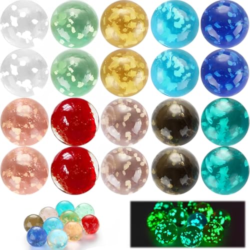 20 Billes Billes en Verre phosphorescentes, Pois Multicolores dans Une boîte en Plastique Transparente, pour Circuit de Billes, DIY et décoration