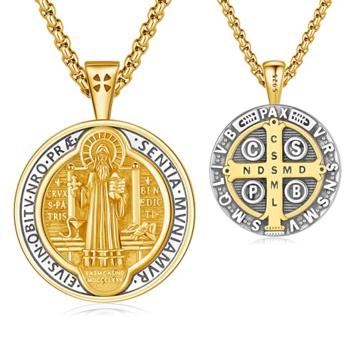St Benedict Medals Necklace Patron Saint Medalla De San Benito 925 Sterling Silver San Benito Medalla Cross Pendant Religious Amulet Jewelry for Men Women