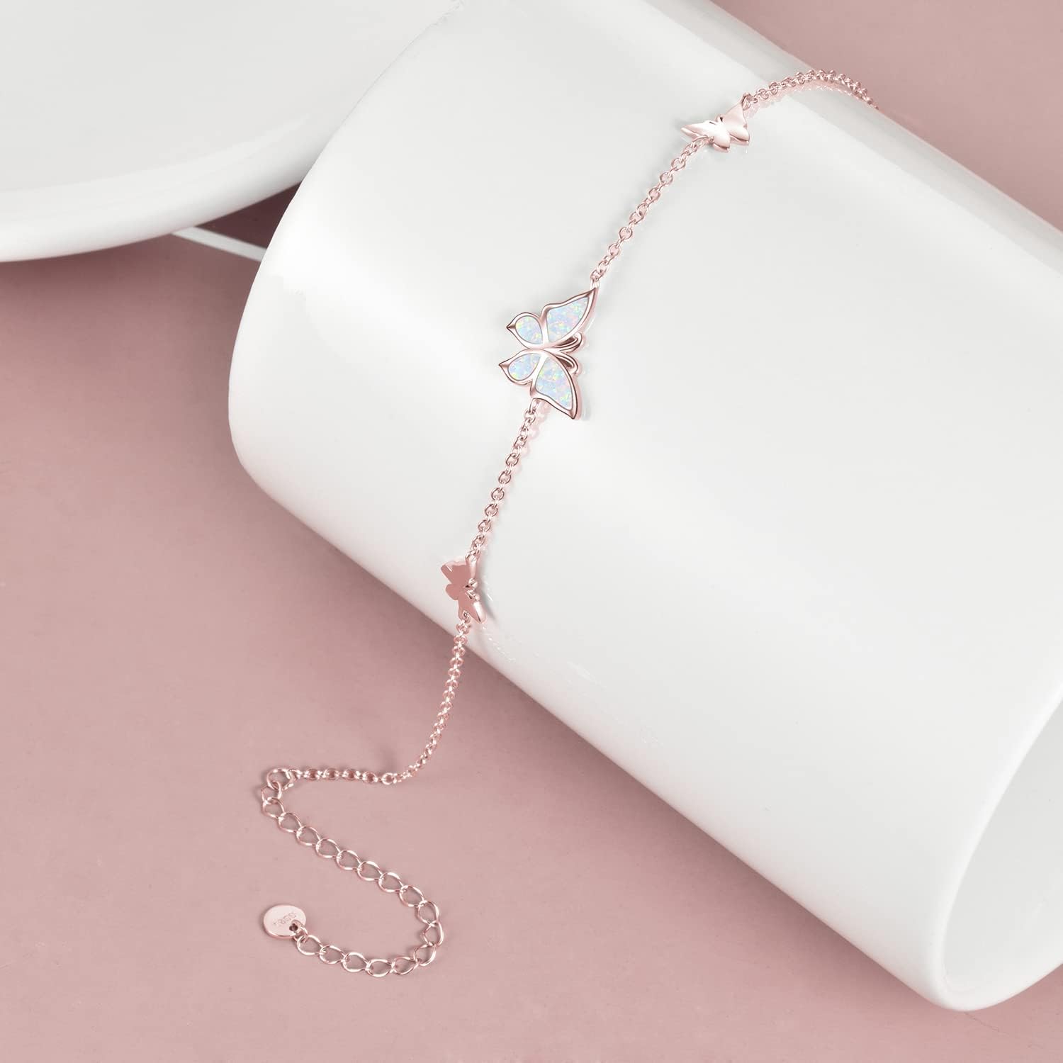 WINNICACA Sterling Silver Butterfly Bracelet Anklet Created Opal Butterfly Jewelry Gifts for Women Birthday Christmas Day Gifts