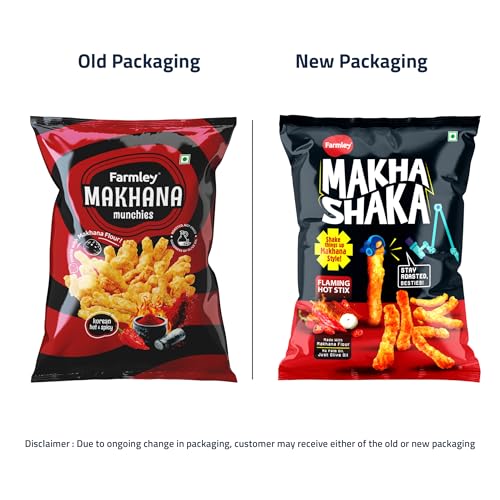 Image of Makha Shaka Stix Farmley Pillow Pouch I Healthy Snacks | Namkeen Snacks I Puffed Snacks | Roasted in Olive Oi (33 g (Pack of 1), Flaming Hot Stix)