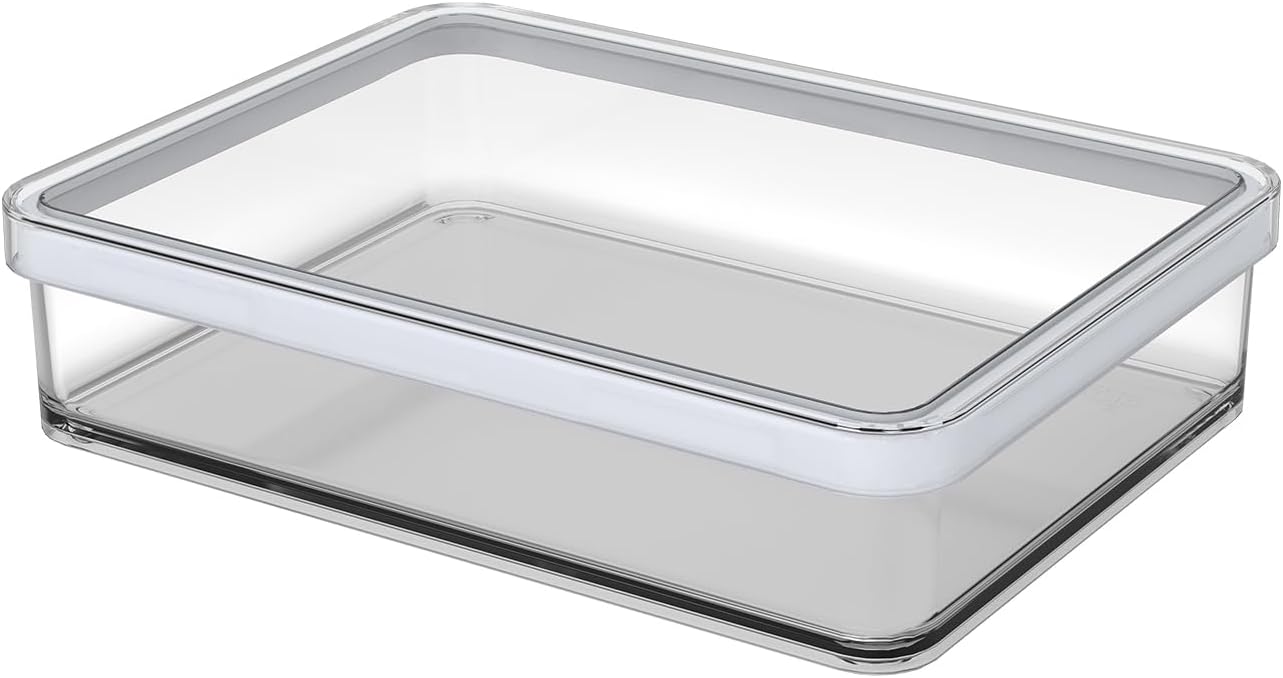 Rotho, Loft, rectangular storage can 1l with lid and seal, Plastic (PP) BPA-free, transparent/white, 1l (20,0 x 15,0 x 4,8 cm)