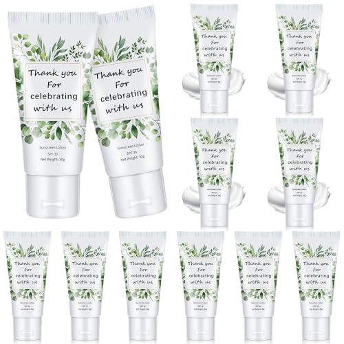 Image of 12 Pcs Mini Sunscreen Bulk for Summer Party Wedding SPF 30 Water Resistant Sunscreen Lotion Bulk 1oz Travel Size for Thank You Gifts Wedding Supplies (Greenery)
