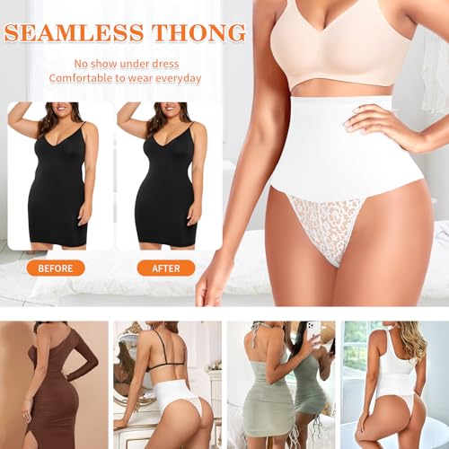 Image of Werena Tummy Control Thong Shapewear for Women High Waist Body Shaper Panties Girdle Lace Shaping Underwear