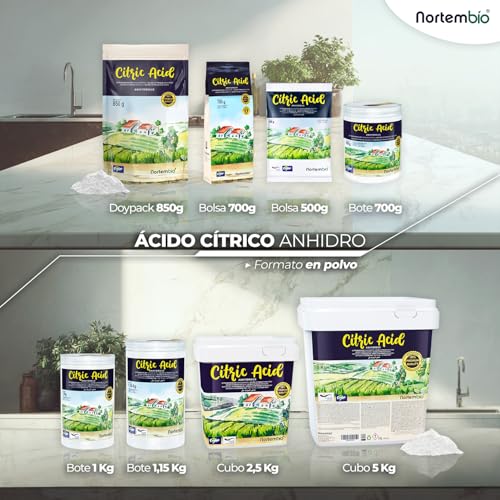 Miniatura 6 de Nortembio Ácido Cítrico Ecológico 5 Kg. Ácido Cítrico Anhidro En Polvo. Insumo 100 Puro. Limpiador Multiusos. E-Book Incluido.