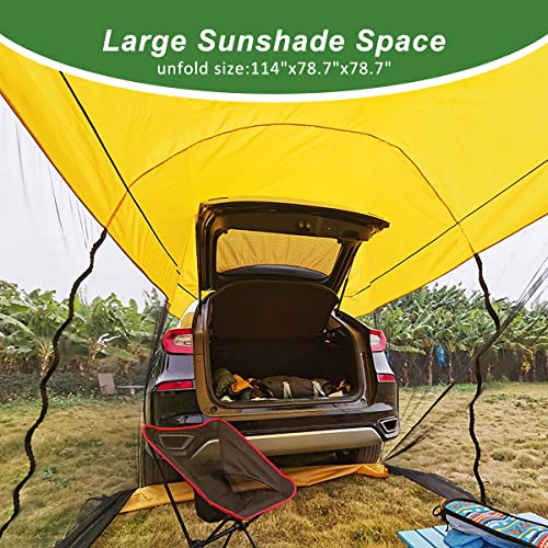 Car Awning Sun Shelter Suv Rear Tent,Portable Waterproof Roof Top Tent For Suv Minivan Hatchback Camping Outdoor Travel,3-4 Person,114"X78.7"X78.7"(Yellow) #TOP1