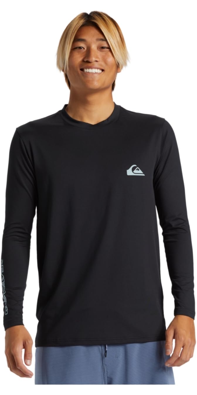 Quiksilver Camiseta de manga larga para hombre, color negro, tela elástica, UPF 50, protección solar